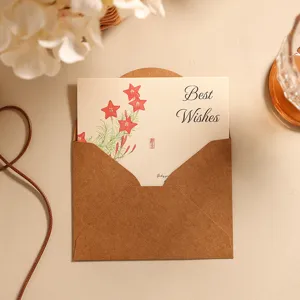 Juego de tarjetas de felicitación vintage de papel kraft con sobre y diseño floral
