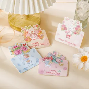 Sammlung handgezeichneter Grußkarten zum Lehrertag mit floralen Illustrationen