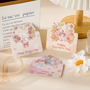 Handgemalte Grußkarten zum Lehrertag mit floralen Illustrationen und einem Notizfeld