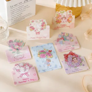 Lehrertag Grußkarten Handgemalte Blumenstrauß Illustration Nachrichten Notizen Schreibwarenkarten Für Lehrer Geschenk