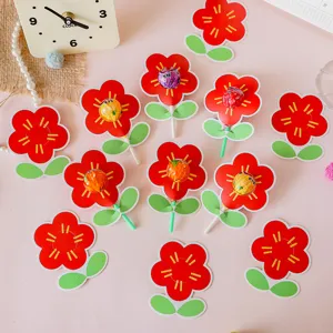 Cute red flower-shaped lollipop decorative paper cards for student gifts and school parties