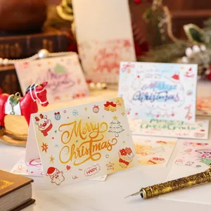 Close-up of a cartoon Christmas greeting card with hand-drawn festive patterns