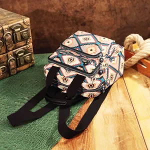 Mochila bohemia azteca con estampado geométrico y compartimentos con cremallera