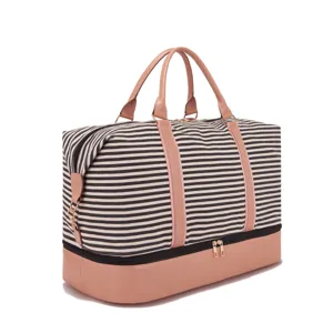 Bolsa de viaje grande profesional de cuero a rayas con un compartimento inferior