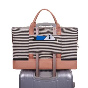Bolso de viaje a rayas con funda para maleta y bolsillo trasero con cremallera para móvil