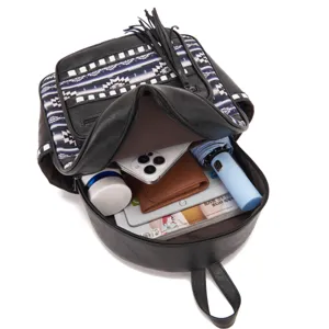 Internal view of the large capacity bohemian backpack showing organized storage space