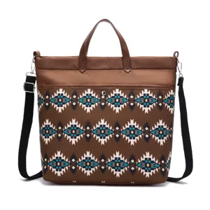Aztec pattern bohemian tote bag in twill fabric with shoulder strap