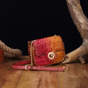 Bolso bandolera con relieve de cocodrilo degradado, cierre giratorio dorado y cadena