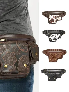 Riñonera de Cuero Sintético Vintage Mujer Estilo Motociclista Ajustable Bolso Steampunk de Cintura Cruzado