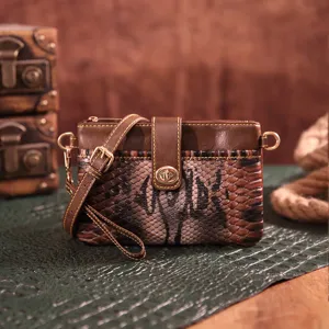 Retro western bohemian small crossbody bag with exotic python print leather texture
