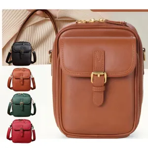 Elegante bolso bandolera vertical de cuero para teléfonos en cinco colores diferentes
