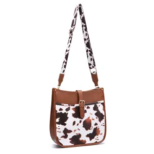 Western vintage cow print bohemian crossbody bag for women with adjustable strap