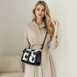 Bolso de Mano para Mujer con Estampado de Vaca Bohemio Occidental Bolso Tote Grande Cuero PU Retro Bandolera Viaje