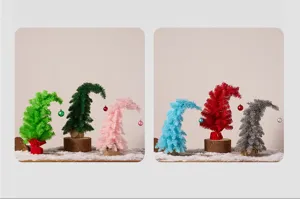 Présentation de mini sapins de Noël à col tordu dans diverses couleurs vives pour la déco.