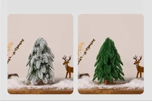 Detailed comparison of snowy and green 40cm artificial Christmas trees.