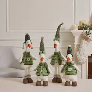 Four adorable clover green plush Christmas goose doll ornaments for holiday home decor