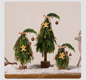 Lot de trois sapins de Noël en PE à col courbé pour décoration de table de fête