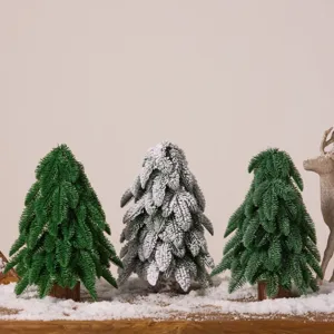 Realistic Artificial Noble Fir Christmas Tree With Wood Base Hoarfrost Snow Effect PE Small Xmas Decoration For Home Tabletop
