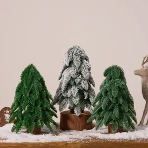 40cm artificial PE Noblis fir Christmas trees with frosted rime and wooden bases