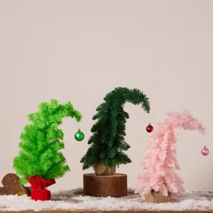 Lot de trois mini sapins de Noël à col tordu verts et roses pour décoration de fête