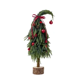 Petit sapin de Noël artificiel style Grinch avec boules rouges et nœud