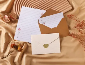 Juego de sobres de lino vintage con pegatina de corazón y papel de carta con flores