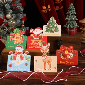 Detailed view of assorted vintage Christmas message cards with festive illustrations