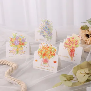 Lot de 4 cartes de vœux bouquet floral avec citations inspirantes et art fait à la main