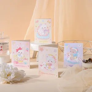 Set of cute cartoon animal greeting cards in a warm aesthetic lifestyle scene
