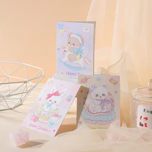 Set of cute cartoon animal greeting cards featuring bears bunnies and cats