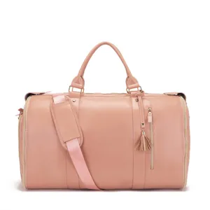 Bolso de viaje grande de cuero PU para mujer con correa ajustable y borla