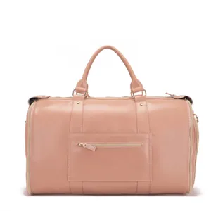 Bolsa de viaje grande de cuero PU rosa con detalle de bolsillo frontal con cremallera