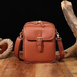 Bolso bandolera vintage de cuero marrón texturizado para móvil y uso diario casual
