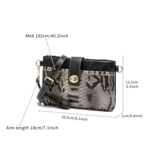 Detailed dimensions of retro snake print small crossbody bag showing strap length