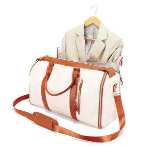 Bolsa de viaje grande de cuero PU con función porta trajes y detalle de percha para ropa