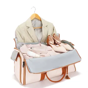Bolsa de viaje grande de cuero PU para ropa con compartimento para zapatos y trajes