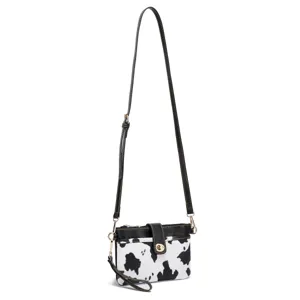 Stylish Western bohemian cow print small crossbody bag and clutch with removable strap