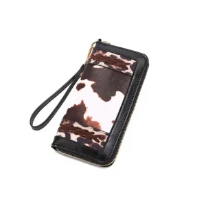Boho Damen Clutch Brieftasche mit gemischtem Kuh- und Leoparden-Tierprint Design