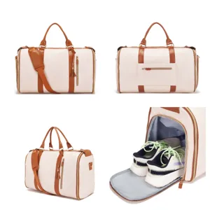 Gran bolsa de viaje multifuncional de cuero PU con compartimento lateral para los zapatos.