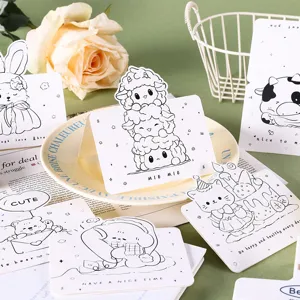 Detalle de tarjetas de felicitación de animales de dibujos animados en blanco y negro.