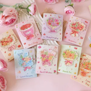 Handgeschilderde boeket wenskaarten met Best Wishes en Thank You berichten op roze achtergrond
