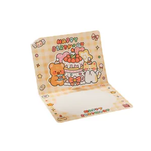 Carte d'anniversaire 3D pop-up mignonne avec ours, chat et gâteau de dessin animé