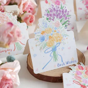 Detailansicht der handgezeichneten Blumen-Grußkarte mit Best Wishes Text und Rosen
