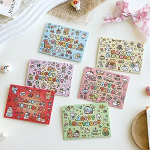Variety pack of cute cartoon birthday greeting cards with colorful animal illustrations