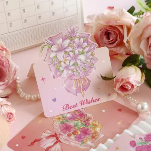 Tarjeta de felicitación floral plegable con Best Wishes para el Día de la Madre y cumpleaños