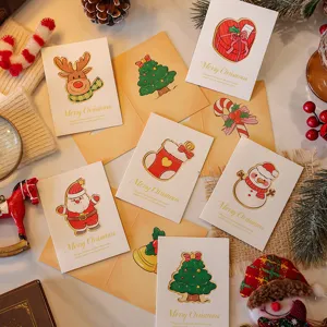Set of hollow Christmas greeting cards with Santa, Reindeer, and Tree motifs