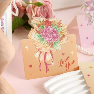 Primer plano de una tarjeta de felicitación floral con el texto Love You