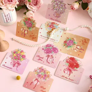 Variedad de tarjetas de felicitación florales plegables con diseños románticos