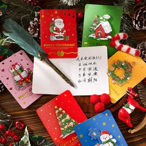 Set of creative 3D bronzing Christmas cards with festive cartoon characters and envelopes
