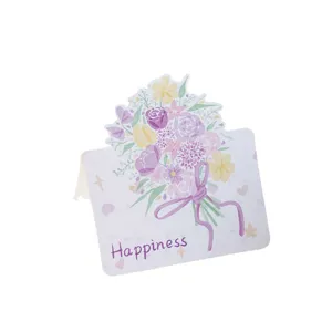 Handgemalte Blumenstrauß-Grußkarte mit Happiness-Text für kleine Geschenkbotschaften